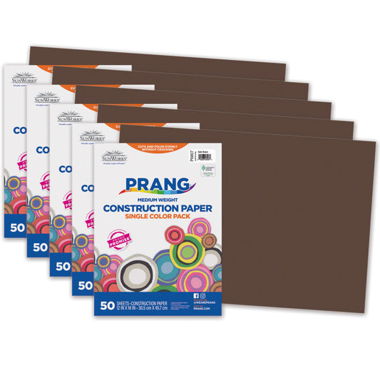 Construction Paper, Medium Weight, Dark Brown, 12" x 18", 50 Sheets Per Pack, 5 Packs