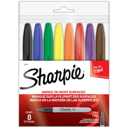 Fine Point Permanent Markers, Assorted, Set of 8