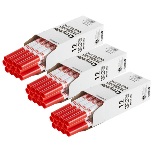 Bulk Markers, Conical Tip, Red, 12 Per Pack, 3 Packs