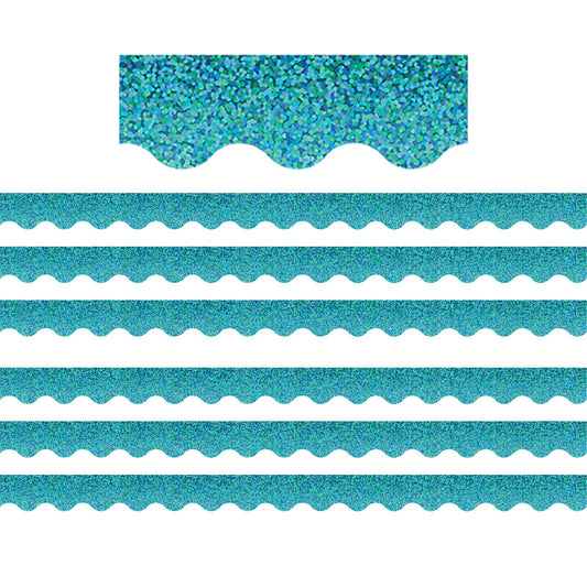 Teal Sparkle Scalloped Border Trim, 35 Feet Per Pack, 6 Packs