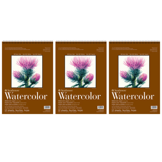 400 Series Watercolor Pad, Top Wire Binding, 12 Sheet, 11x15 inch, Pack of 3