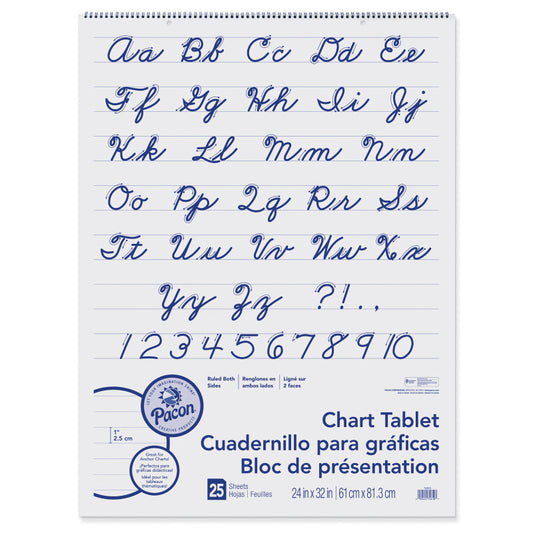 Chart Tablet, Cursive Cover, 1" Ruled, 24" x 32", 25 Sheets