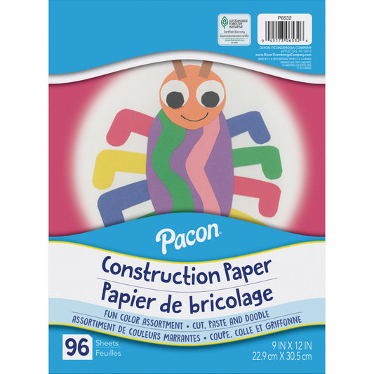 Construction Paper, Lightweight, Assorted Colors, 9" x 12", 96 Sheets