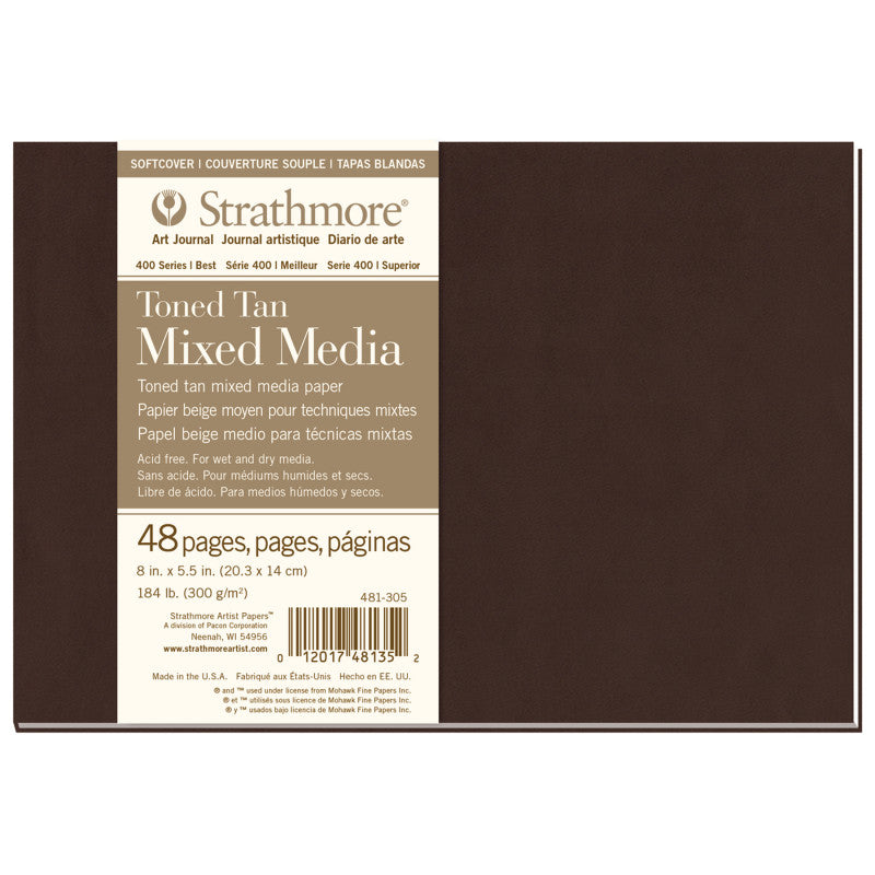 400 Series Art Journal Mixed Media Paper, Toned Tan, Soft Cover Binding, 48 Sheet, 8x5.5 inch, 1 Count
