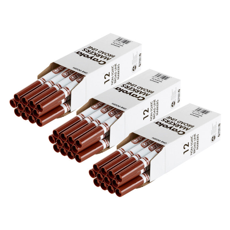 Bulk Markers, Conical Tip, Brown, 12 Per Pack, 3 Packs