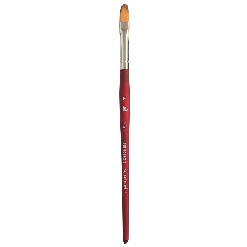 Velvetouch Filbert Brush, Synthetic Bristles, Short Handle Mixed Media Paintbrush, Scarlet, Size 8, 1 Count