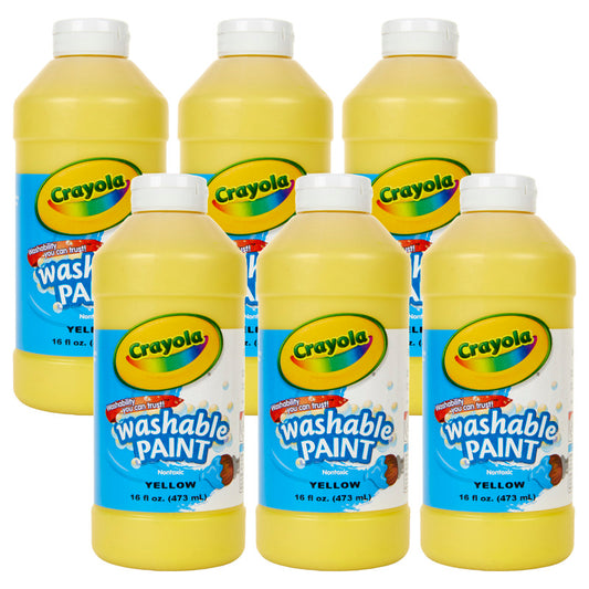 Washable Paint, Yellow, 16 oz. Bottles, Pack of 6