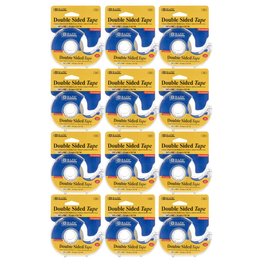 Double Sided Permanent Tape with Dispenser, 3/4" x 500", Pack of 12