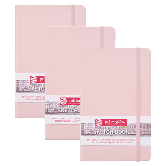Sketchbook, 80 Sheets, 90lbs, Pastel Pink Cover, 5.1" x 8.3", Pack of 3