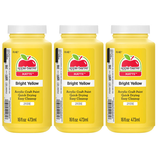 Acrylic Paint Matte, 16oz., Bright Yellow, Pack of 3