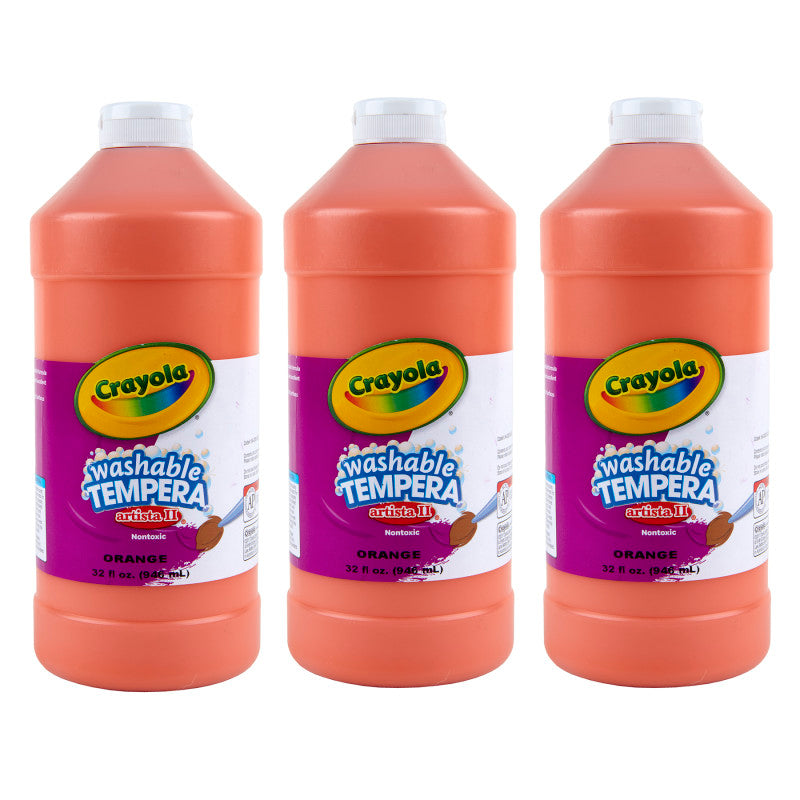 Artista II Washable Tempera Paint, 32 oz, Orange, Pack of 3