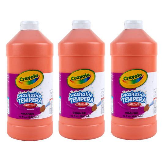 Artista II Washable Tempera Paint, 32 oz, Orange, Pack of 3