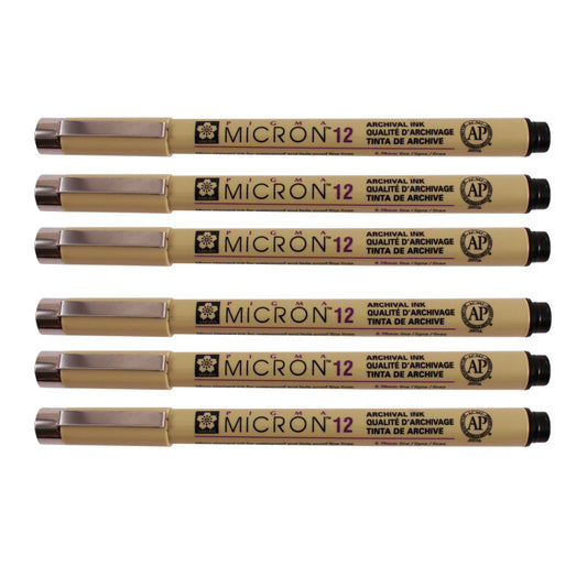 Pigma Micron Pen, Black, 0.70mm Size 12, Pack of 6