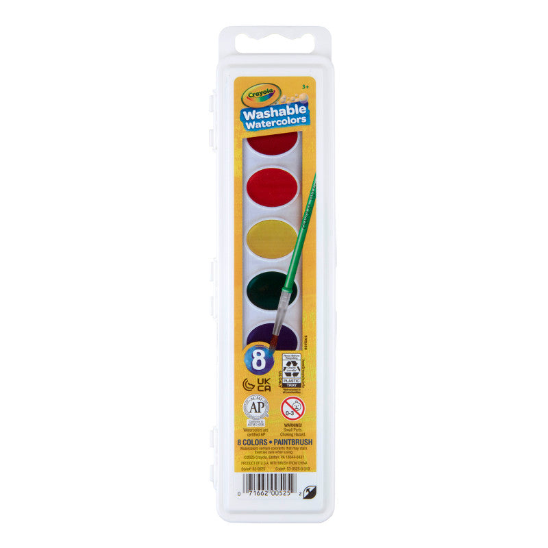 Semi-Moist Washable Watercolor Set, 8 Colors