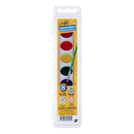 Semi-Moist Washable Watercolor Set, 8 Colors