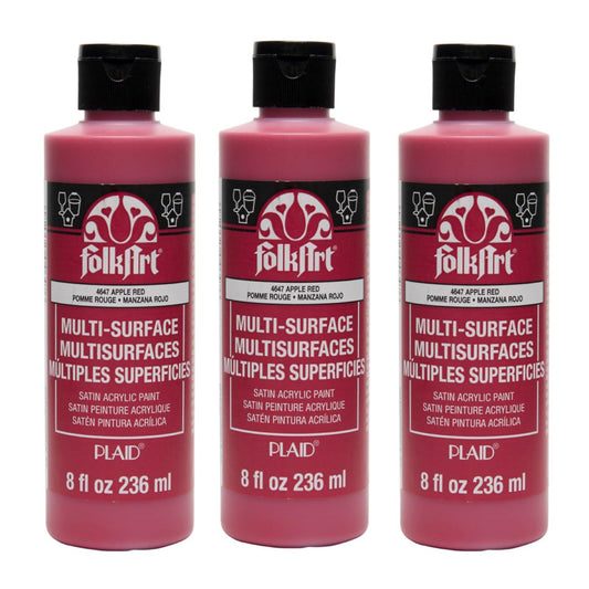 Acrylic Paint Multi-Surface Satin, 8oz., Apple Red, Pack of 3
