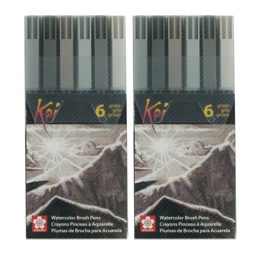 Koi Watercolor Brush Pens, Assorted Grays, 6 Per Set, 2 Sets