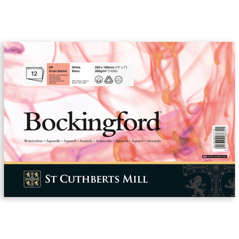 Bockingford Watercolor Pad, Hot Pressed, White, Glue Binding, 140lb/300gsm, 12 Sheet, 7x10 inch, 1 Count
