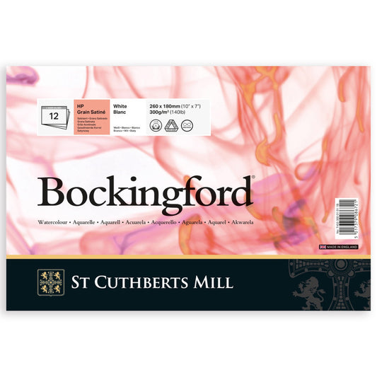 Bockingford Watercolor Pad, Hot Pressed, White, Glue Binding, 140lb/300gsm, 12 Sheet, 7x10 inch, 1 Count