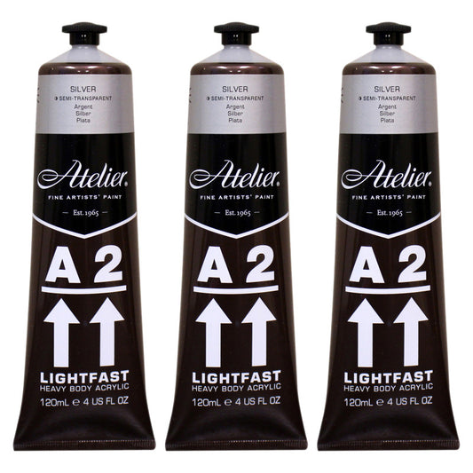 A2 Heavy Body Lightfast Artist Acrylic, 4 oz., Silver, Pack of 3
