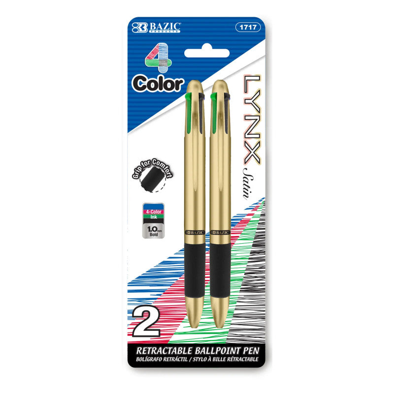 Lynx Satin Top 4-Color Pen with Cushion Grip, Pack of 2