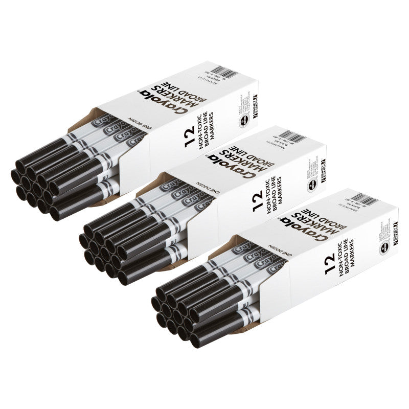 Bulk Markers, Conical Tip, Black, 12 Per Pack, 3 Packs