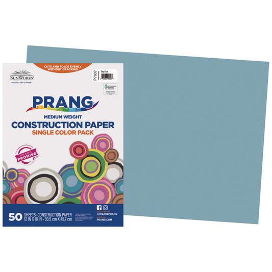 Construction Paper, Medium Weight, Sky Blue, 12" x 18", 50 Sheets