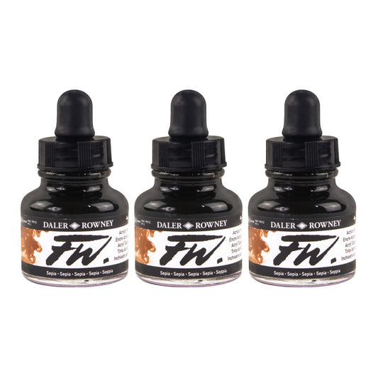 FW Acrylic Ink, Sepia, 29.5ml, Pack of 3
