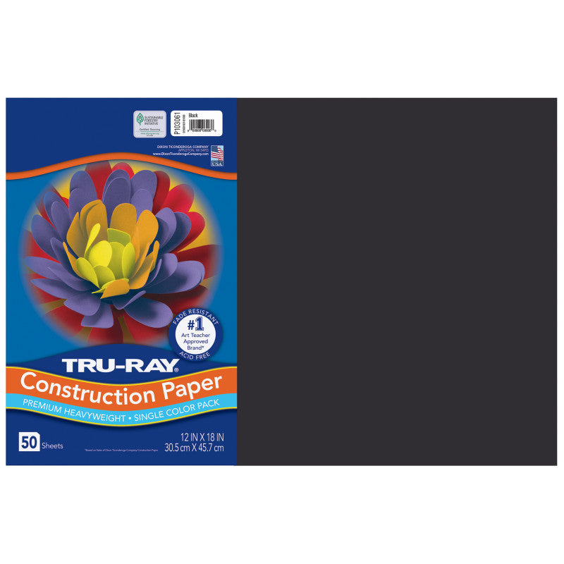 Construction Paper, Heavyweight, Black, 12" x 18", 50 Sheets