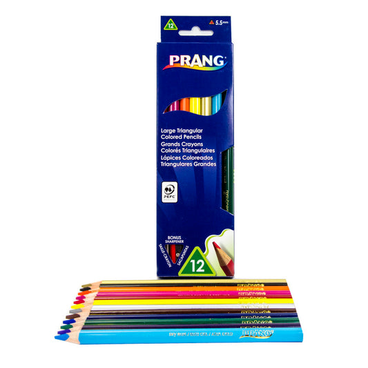 Triangular Colored Pencils, 5.5 mm core, With Sharpener, Assorted Colors, 12 Count