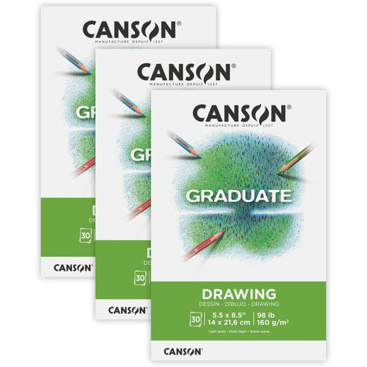Graduate Drawing Pad, Foldover Binding, 30 Sheet, 5.5x8.5 inch, Pack of 3