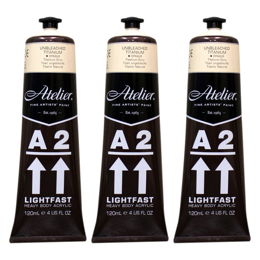 A2 Heavy Body Lightfast Artist Acrylic, 4 oz., Unbleached Titanium, Pack of 3