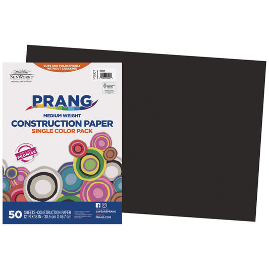 Construction Paper, Medium Weight, Black, 12" x 18", 50 Sheets