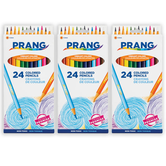 Thick Core Colored Pencils, Assorted Colors, 3.3 mm core, 24 Per Pack, 3 Packs