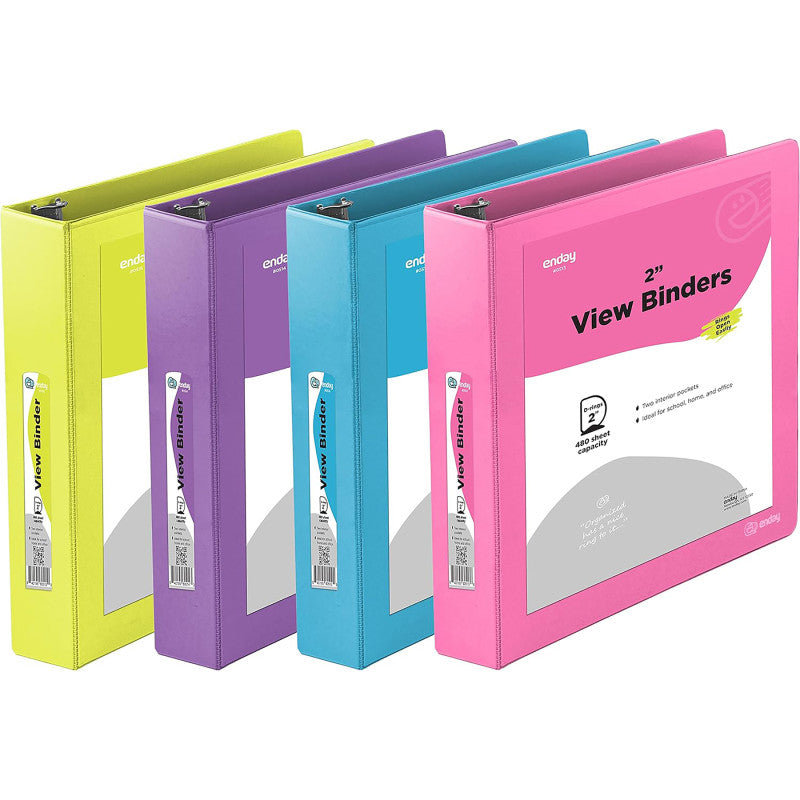3-Ring View Binder, Slant D-Ring, Assorted Colors, 2 Inch, Pack of 4