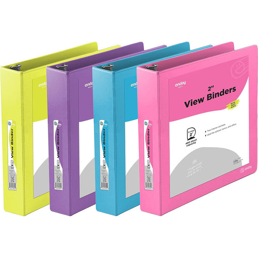 3-Ring View Binder, Slant D-Ring, Assorted Colors, 2 Inch, Pack of 4