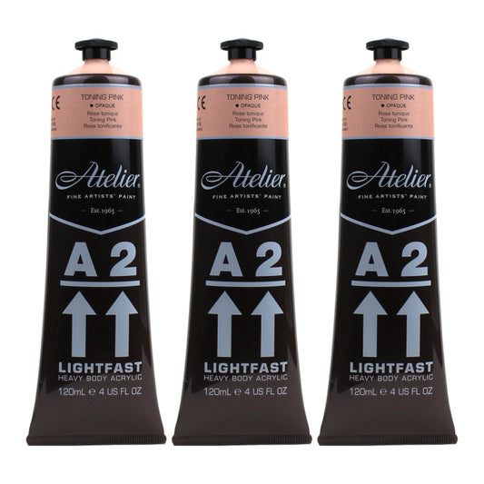 A2 Heavy Body Lightfast Artist Acrylic, 4 oz., Toning Pink, Pack of 3