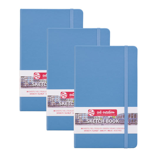 Sketchbook, 80 Sheets, 90lbs, Lake Blue Cover, 5.1" x 8.3", Pack of 3