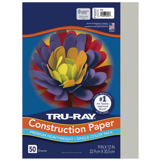 Construction Paper, Heavyweight, Gray, 9" x 12", 50 Sheets