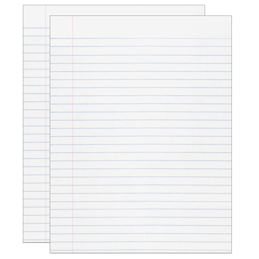 Composition Paper, White, Red Margin, 3/8" Ruled 8" x 10-1/2", 500 Sheets Per Pack, 2 Packs