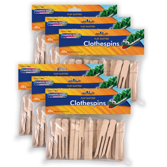 Flat Slotted Clothespins, Natural, 3.75", 40 Per Pack, 6 Packs