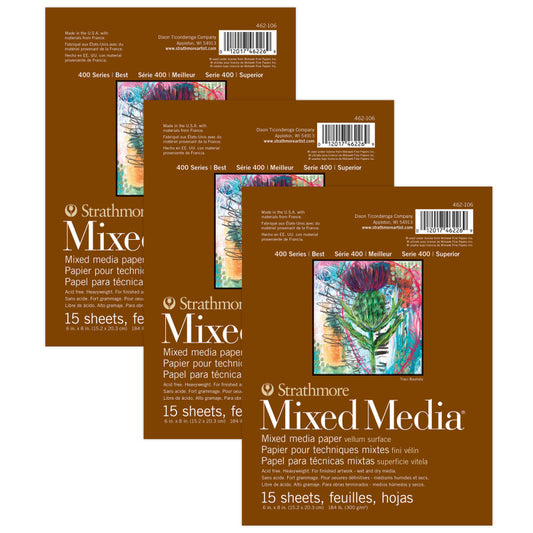 400 Series Mixed Media Pad, Glue Binding, 15 Sheet, 6x8 inch, Pack of 3