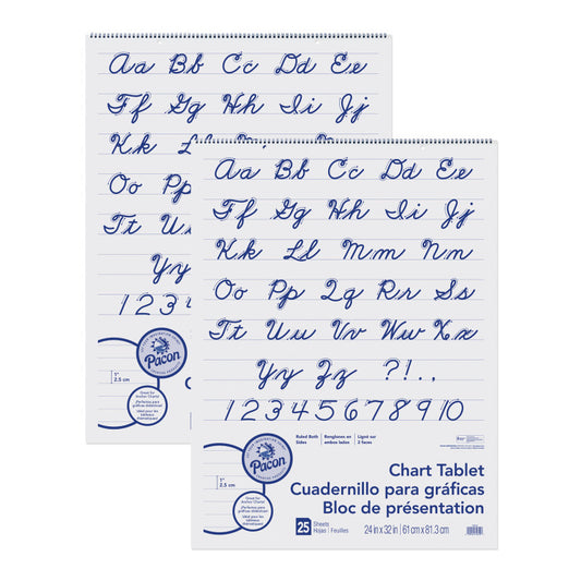 Chart Tablet, Cursive Cover, 1" Ruled, 24" x 32", 25 Sheets, 2 Tablets