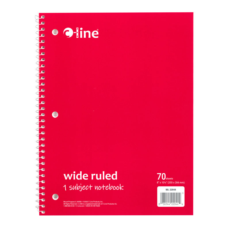 1-Subject Notebook, 70 Page, Wide Ruled, Red