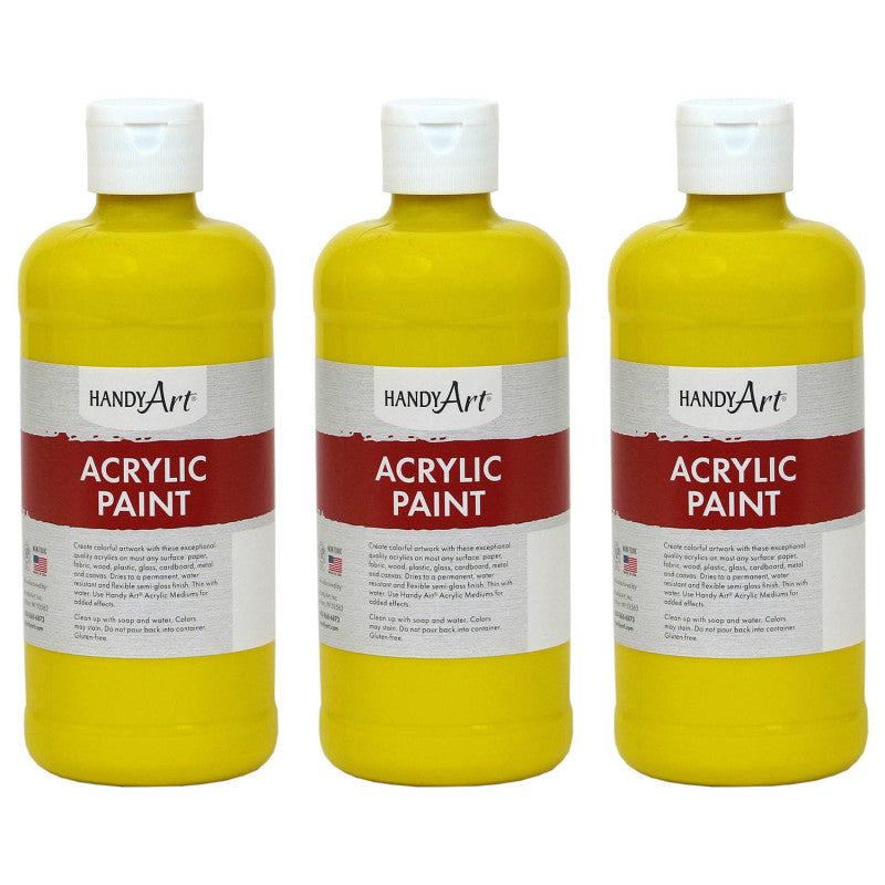 Acrylic Paint 16 oz, Chrome Yellow, Pack of 3