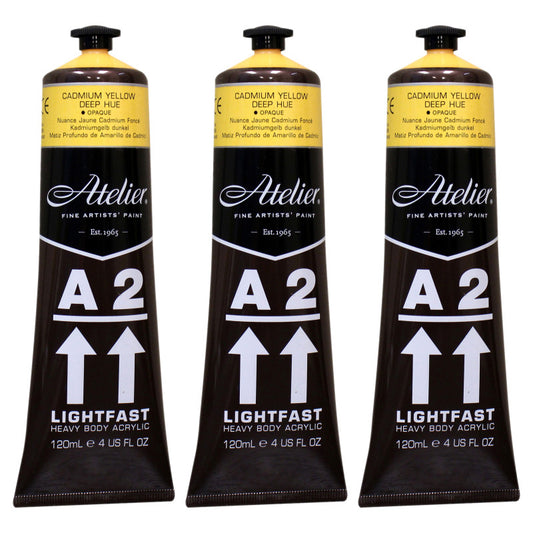 A2 Heavy Body Lightfast Artist Acrylic, 4 oz., Cadmium Yellow Deep Hue, Pack of 3