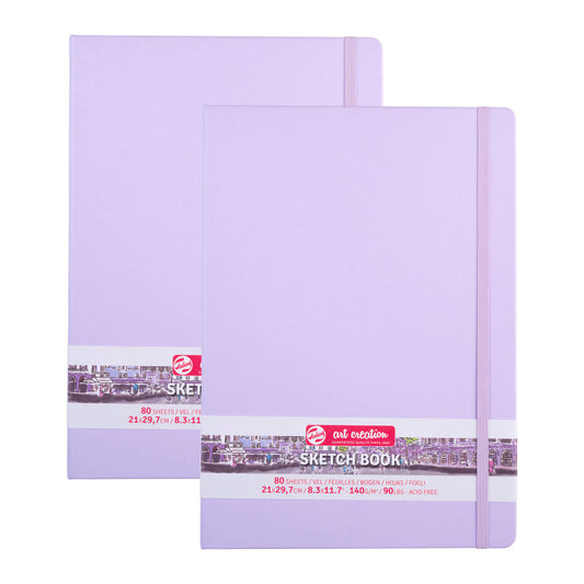 Sketchbook, 80 Sheets, 90lbs, Pastel Violet Cover, 8.3" x 11.7" (A4), Pack of 2