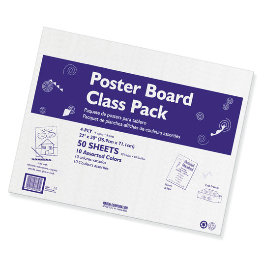 Poster Board Class Pack, 10 Assorted Colors, 22" x 28", 50 Sheets