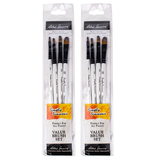 Simply Simmons Filbert Brush Set, Short Handle Mixed Media Paintbrush, White, 4 Pieces Per Set, 2 Sets