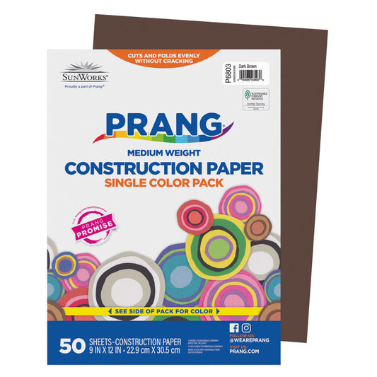 Construction Paper, Medium Weight, Dark Brown, 9" x 12", 50 Sheets